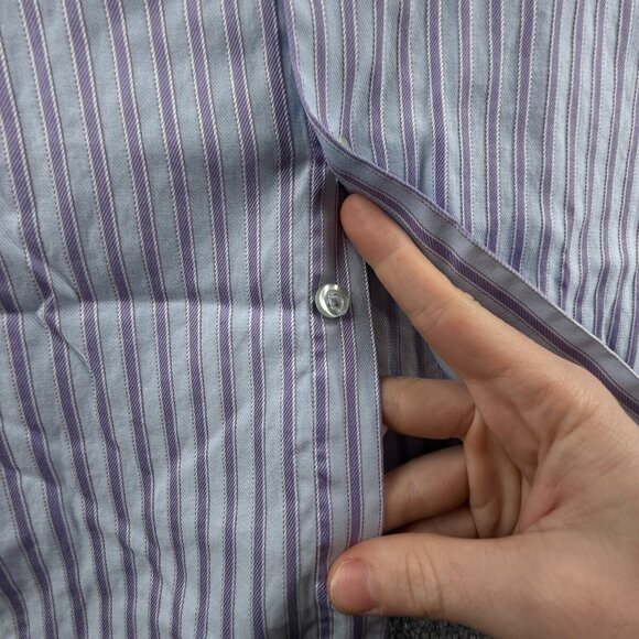 Thomas Pink Long Sleeve Button Up Shirt Cotton Slim Fit 17 French Cuff Striped - Picture 10 of 15